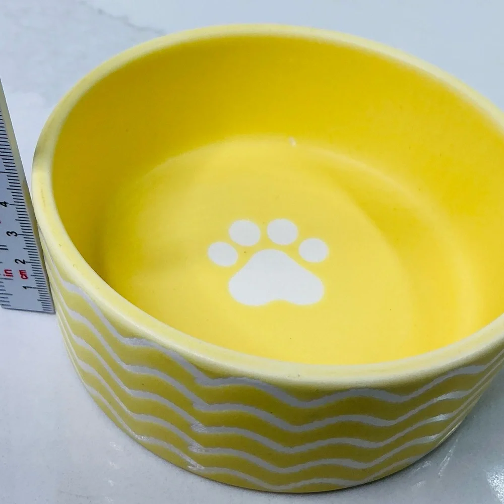 Signature Colorful yellow Bowl 5” X 2” Round Dog Cat Food Water Puppy Kitten Paw
